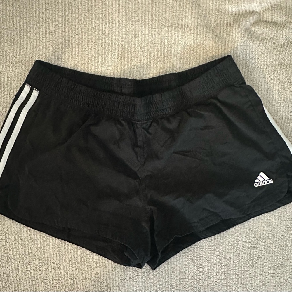 Adidas Women's Black Athletic Shorts with White Stripes